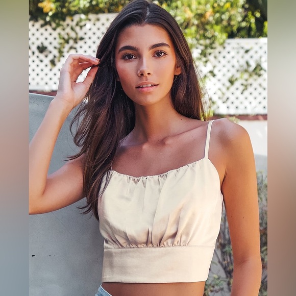 Lulus Tops - Lulus Luxe'd Out Champagne Satin Cropped Tank Top size M